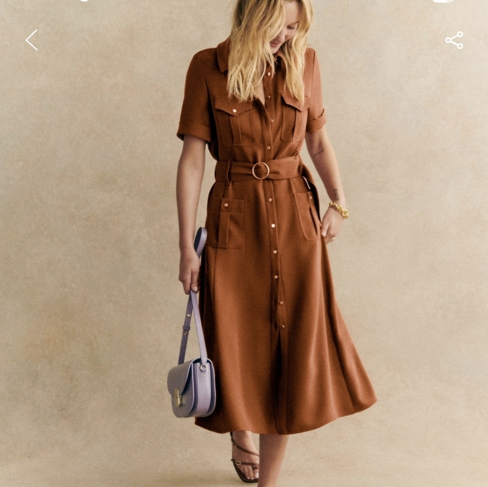 Sezane Raquel Midi Dress In Caramel Sz38
